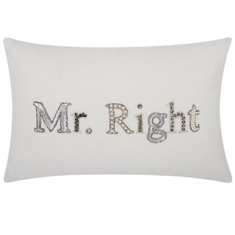 NWT Mr Right Rectangle White Accent Pillow Bridal Newlywed Rhinestone Wedding